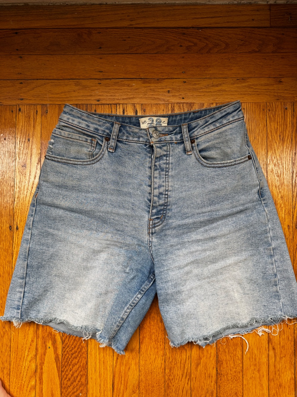Light Wash High-Rise Free People Denim Capri Shorts